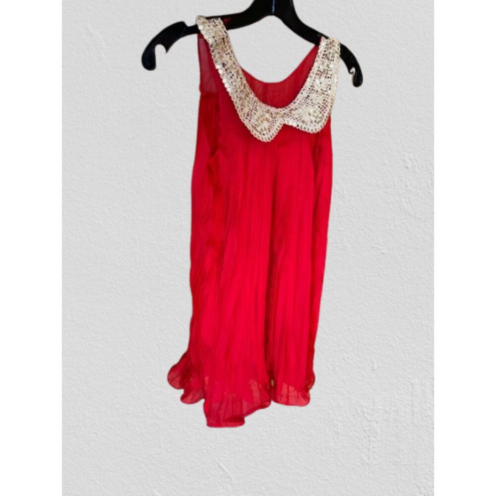Red Sequin Collar Pleaded Dress RSC110  Size 110 or 4  (I)  NWT Boutique